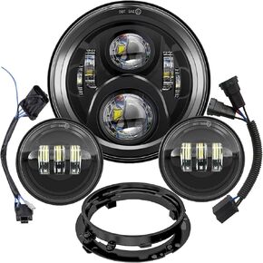 7 بوصة دراجة نارية LED LED 4.5 "ضباب الأضواء الأضواء مجموعة مجموعة هارلي ديفيدسون رود كينغ كلاسيك فاد بوي بوي شارع التراث الناعم التبديل Electra Glide Cvo Tri Glide ، Kawasaki ، Yamaha