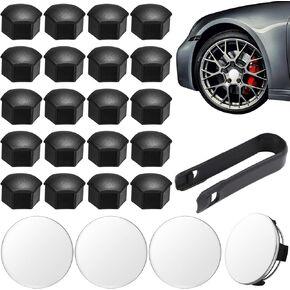 Wheel Center Cap Hub Kit for Tesla Model Y/Model 3,Hubcaps Wheel Rim Cover Accessories 4 Hub Center Caps + 20 Black Lug Nut Covers and Puller for Uninstalling (Black)