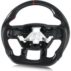 Steering Wheel for Ford F150 2015-2020 Black Hydro-Dip Carbon Fiber D-shaped Flat-bottom Flat-bottom Preforated Leather Grip Steering Wheel for F150-without Paddle Shifters