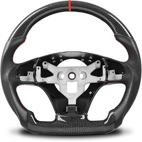 Steering Wheel for Corvette C6 2012-2013 3K Carbon Fiber Steering Wheel with D-shaped Flat-bottom Preforated Leather Grip Hand-Stitched Compatible with Chevy Corvette C6 ZR1 Z06 with Paddle Shifters