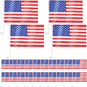 24 Pcs US American Car Flag Window Clip 18'' x 12'' Patriotic Car Window Flag for Auto Vehicle Truck Independence Day Decoration