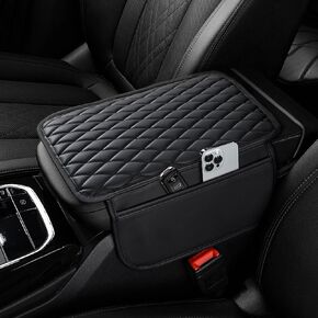 Ouzorp Car Center Console Cover, Upgraded Microfiber Leather Car Arm Rest Cover with 2 Storage Bags, Universal Armrest Cover for Car Storage Box Car Interior Accessories Protector for Most Vehicle in Kuwait