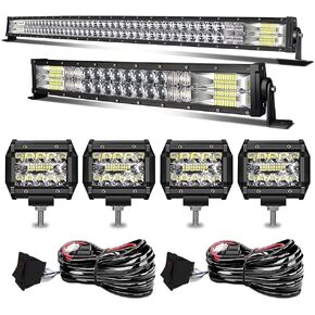 كيه اي اي ان اي اكس اي اس شريط اضاءة LED 20 انش 126 واط كومبو بقعة غامرة، قطعتين 4 انش مكعبات سبوت بودز مع سرج اسلاك بمفتاح هزاز، ضمان لمدة عام