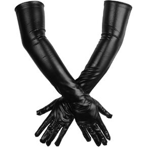 Long Elbow Gloves, Women's Faux Leather Adult Long Gloves, Women Sexy Wet Look Black Long Gloves, Long Opera Party Gloves, Leather Gloves Long Cat Woman Accessories, Patent Sexy Wet Look Gloves, Black