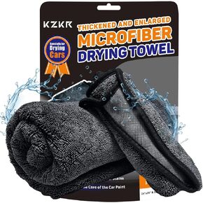 KZKR 2 Pack Car Drying Towel, Dual Sided Microfiber Cleaning Towels (24x35+16x16), 1300GSM Ultra Absorbent, Streak Free, No Scratch, Machine Washable
