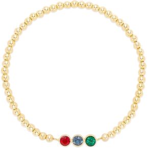 EVE'S ADDICTION Women's Gold Tone 3 Stone Birthstone Bead Bracelet (6" long, stretchable bracelet) - Personalized Bracelet for Mom - Gifts for Mom