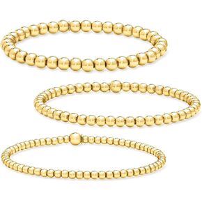 RS Pure by Ross-Simons Italian 18kt Gold Vermeil Jewelry Set: 3 3-5mm Bead Stretch Bracelets