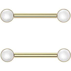 Pierced Owl 14GA ASTM F-136 Implant Grade Titanium Threadless Push-In Synthetic Pearl Nipple Barbells, Sold as a Pair