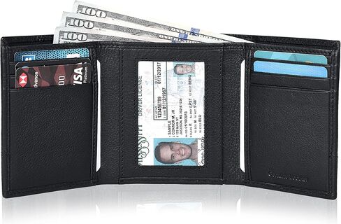 Tri أضعاف محفظة جلدية للرجال مع RFID | محافظ ضئيلة للرجال مع 1 معرف و 6 فتحات بطاقة الائتمان | الجيب الأمامي الحد الأدنى in Kuwait