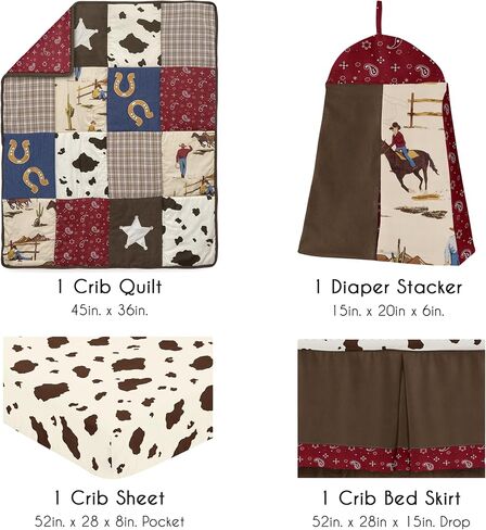Sweet Jojo Designs Western Cowboy Boy Baby Crib Bedding Set Infant Nursery Room Blanket Fitted Sheet Skirt Diaper Stacker 4pc Wild West Southern Charm South Country Desert Horse Horseshoe Animal Red in Saudi Arabia