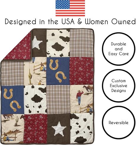 Sweet Jojo Designs Western Cowboy Boy Baby Crib Bedding Set Infant Nursery Room Blanket Fitted Sheet Skirt Diaper Stacker 4pc Wild West Southern Charm South Country Desert Horse Horseshoe Animal Red in Saudi Arabia