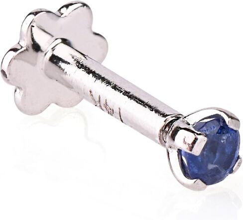 Demira Gorgeous & Sparkling Blue Sapphire Nose Stud in 14K White Gold Nose Ring Stud Internally Threaded 6MM Screw Back Sizes in Kuwait