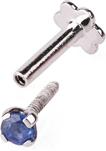 Demira Gorgeous & Sparkling Blue Sapphire Nose Stud in 14K White Gold Nose Ring Stud Internally Threaded 6MM Screw Back Sizes in Kuwait
