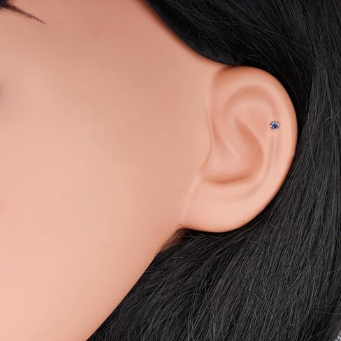 Demira Gorgeous & Sparkling Blue Sapphire Nose Stud in 14K White Gold Nose Ring Stud Internally Threaded 6MM Screw Back Sizes in Kuwait