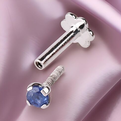 Demira Gorgeous & Sparkling Blue Sapphire Nose Stud in 14K White Gold Nose Ring Stud Internally Threaded 6MM Screw Back Sizes in Kuwait
