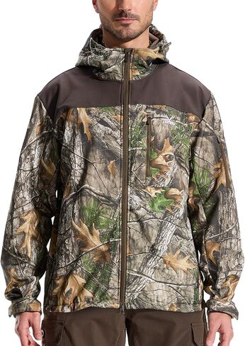 Loogu Mens Camo Jacket Hunting Flued Softshell Fleece معطف المشي لمسافات طويلة في الهواء الطلق in Kuwait