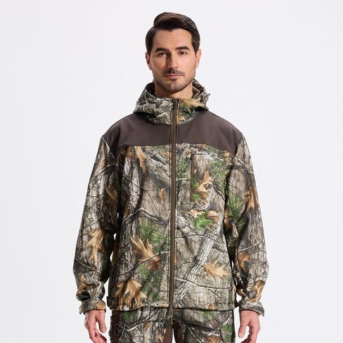 Loogu Mens Camo Jacket Hunting Flued Softshell Fleece معطف المشي لمسافات طويلة في الهواء الطلق in Kuwait