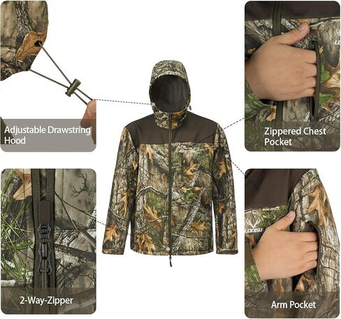 Loogu Mens Camo Jacket Hunting Flued Softshell Fleece معطف المشي لمسافات طويلة في الهواء الطلق in Kuwait