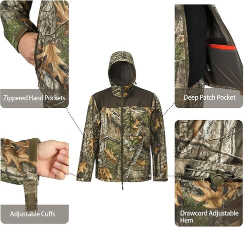 Loogu Mens Camo Jacket Hunting Flued Softshell Fleece معطف المشي لمسافات طويلة في الهواء الطلق in Kuwait