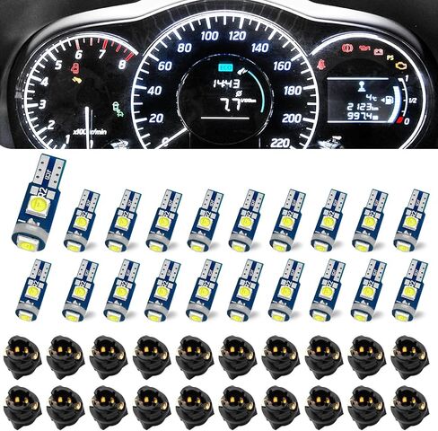 74 Led Bulb Dash Lights Super Bright, T5 37 74 LED Bulb with Twist Lock Socket PC74 PC37,Dashboard Lights, Instrument Cluster Bulbs Kits,Pack of 20 (White) in Kuwait