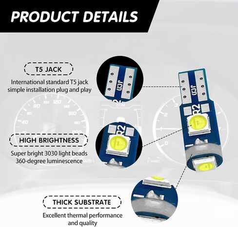74 Led Bulb Dash Lights Super Bright, T5 37 74 LED Bulb with Twist Lock Socket PC74 PC37,Dashboard Lights, Instrument Cluster Bulbs Kits,Pack of 20 (White) in Kuwait