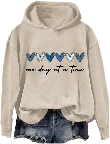 One Day at a Time Hoodie Women Mental Health Hoodie Inspirational Quotes Heart Print Hoodie Pullover in Saudi Arabia