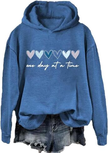 One Day at a Time Hoodie Women Mental Health Hoodie Inspirational Quotes Heart Print Hoodie Pullover in Saudi Arabia