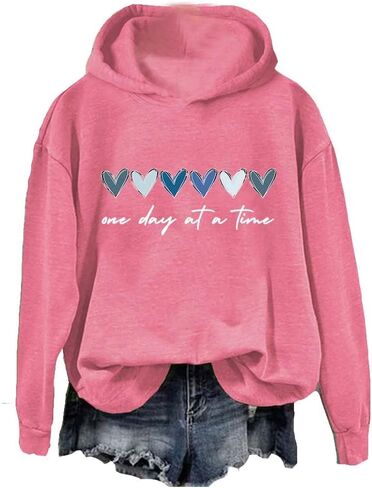 One Day at a Time Hoodie Women Mental Health Hoodie Inspirational Quotes Heart Print Hoodie Pullover in Saudi Arabia