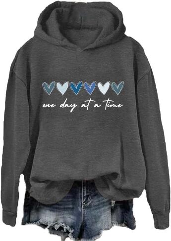 One Day at a Time Hoodie Women Mental Health Hoodie Inspirational Quotes Heart Print Hoodie Pullover in Saudi Arabia