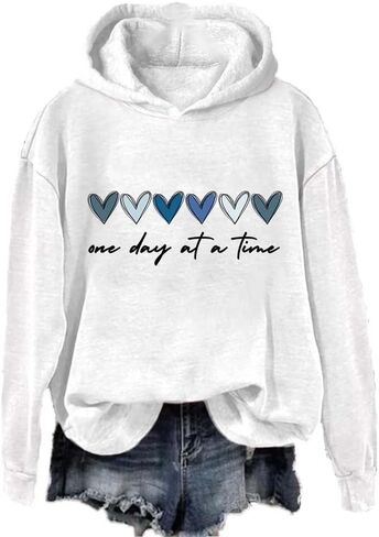 One Day at a Time Hoodie Women Mental Health Hoodie Inspirational Quotes Heart Print Hoodie Pullover in Saudi Arabia