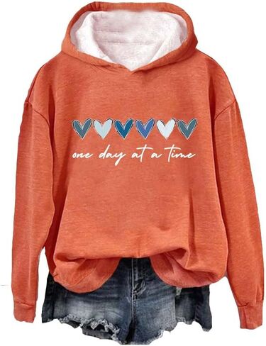 One Day at a Time Hoodie Women Mental Health Hoodie Inspirational Quotes Heart Print Hoodie Pullover in Saudi Arabia