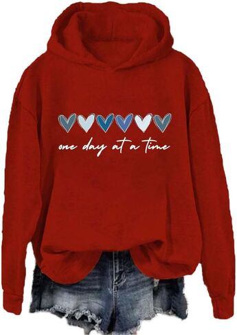 One Day at a Time Hoodie Women Mental Health Hoodie Inspirational Quotes Heart Print Hoodie Pullover in Saudi Arabia