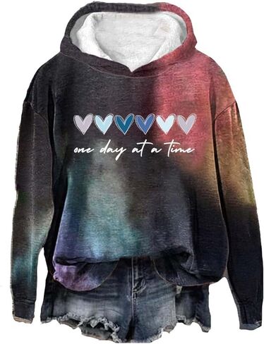 One Day at a Time Hoodie Women Mental Health Hoodie Inspirational Quotes Heart Print Hoodie Pullover in Saudi Arabia