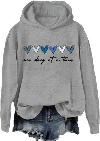 One Day at a Time Hoodie Women Mental Health Hoodie Inspirational Quotes Heart Print Hoodie Pullover in Saudi Arabia