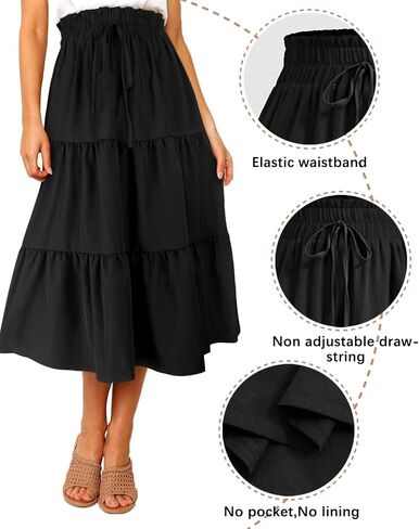 Women's Boho Floral Print Midi Skirt Elastic High Waisted Swing A-Line Tiered Summer Beach Long Skirts for Women in Saudi Arabia