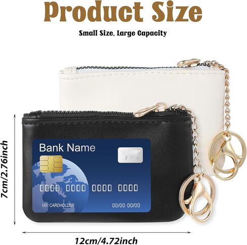 2 Pcs Leather Coin Purse Small Zipper Change Pouch with Keychain Mini Zip Key Ring Card Holder Portable Keychain Wallet Clutch for Women Men Kids Credit ID Folded Bills Headset Lipstick in Saudi Arabia
