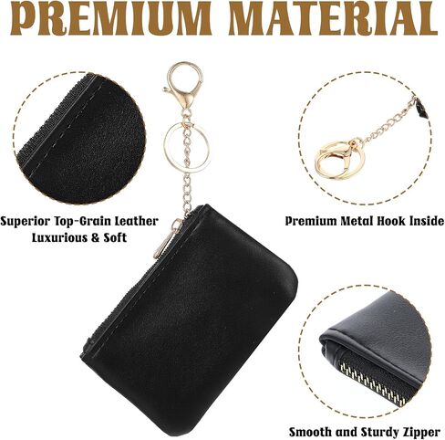 2 Pcs Leather Coin Purse Small Zipper Change Pouch with Keychain Mini Zip Key Ring Card Holder Portable Keychain Wallet Clutch for Women Men Kids Credit ID Folded Bills Headset Lipstick in Saudi Arabia