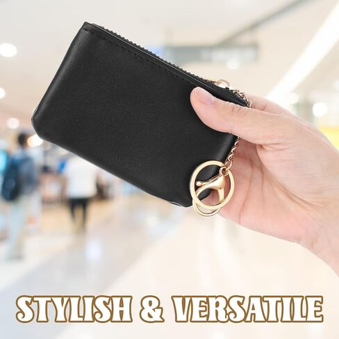 2 Pcs Leather Coin Purse Small Zipper Change Pouch with Keychain Mini Zip Key Ring Card Holder Portable Keychain Wallet Clutch for Women Men Kids Credit ID Folded Bills Headset Lipstick in Saudi Arabia