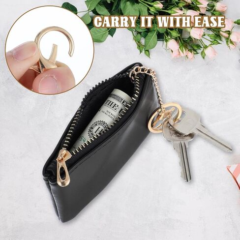 2 Pcs Leather Coin Purse Small Zipper Change Pouch with Keychain Mini Zip Key Ring Card Holder Portable Keychain Wallet Clutch for Women Men Kids Credit ID Folded Bills Headset Lipstick in Saudi Arabia