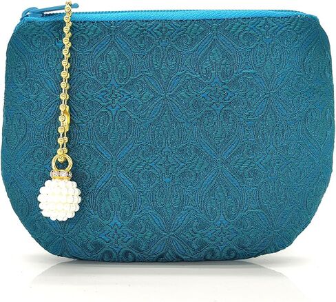Handmade Rosary Pouch Women Coin Purse Silk Jewelry Bag Brocade Zipper Wallet - Teal in Saudi Arabia