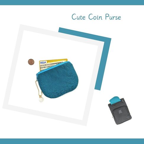 Handmade Rosary Pouch Women Coin Purse Silk Jewelry Bag Brocade Zipper Wallet - Teal in Saudi Arabia
