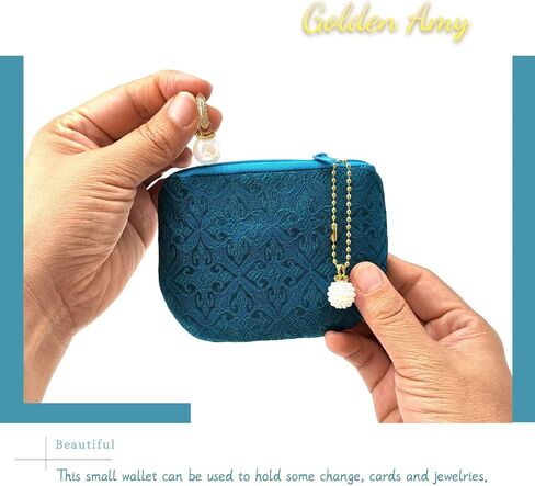 Handmade Rosary Pouch Women Coin Purse Silk Jewelry Bag Brocade Zipper Wallet - Teal in Saudi Arabia