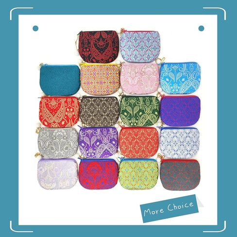 Handmade Rosary Pouch Women Coin Purse Silk Jewelry Bag Brocade Zipper Wallet - Teal in Saudi Arabia