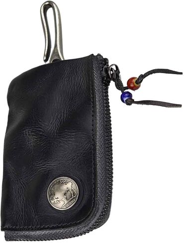 JSBWSFA 1 Pcs Mini Leather Zipper Bag Car Key Bag Coin Organizer Change Holder Key Protection Bag With Metal Hooks in Saudi Arabia