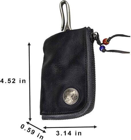 JSBWSFA 1 Pcs Mini Leather Zipper Bag Car Key Bag Coin Organizer Change Holder Key Protection Bag With Metal Hooks in Saudi Arabia