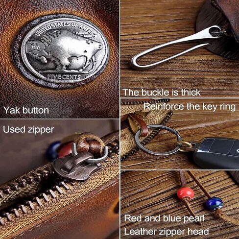 JSBWSFA 1 Pcs Mini Leather Zipper Bag Car Key Bag Coin Organizer Change Holder Key Protection Bag With Metal Hooks in Saudi Arabia