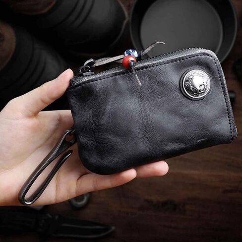 JSBWSFA 1 Pcs Mini Leather Zipper Bag Car Key Bag Coin Organizer Change Holder Key Protection Bag With Metal Hooks in Saudi Arabia