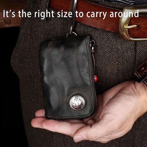 JSBWSFA 1 Pcs Mini Leather Zipper Bag Car Key Bag Coin Organizer Change Holder Key Protection Bag With Metal Hooks in Saudi Arabia