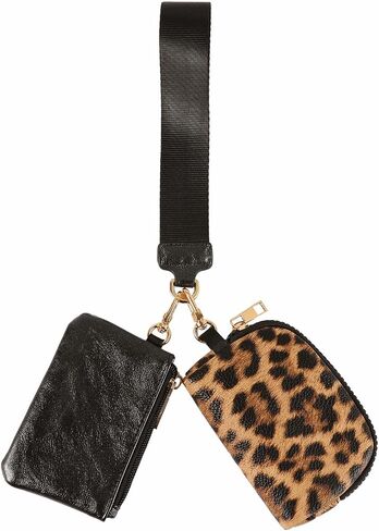 Mini Zip Around Wristlet Wallet for Women - Dual Pouch Keychain Coin Purse, Faux Leather Portable Small Purse with Detachable Strap, Cute Wristlet Wallet for Women (Black) in Saudi Arabia