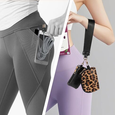 Mini Zip Around Wristlet Wallet for Women - Dual Pouch Keychain Coin Purse, Faux Leather Portable Small Purse with Detachable Strap, Cute Wristlet Wallet for Women (Black) in Saudi Arabia